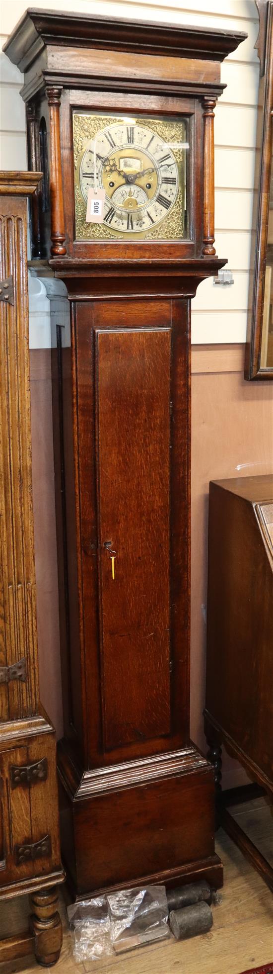 An 18th century oak eight-day longcase clock by Robinson, Bakewell, with 10ins brass dial and striking movement H.208cm